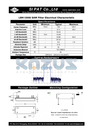 LBN12008 datasheet - SAW Filter Electrical Characteristic