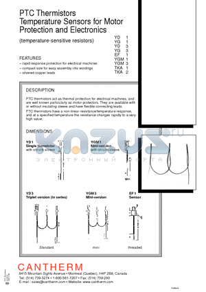 YD3C655 datasheet - PTC Thermistors Temperature Sensors for Motor Protection and Electronics