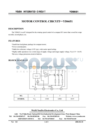 YD6651 datasheet - MOTOR CONTROL CIRCUIT
