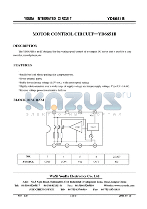 YD6651B datasheet - MOTOR CONTROL CIRCUIT