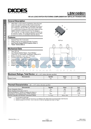 LBN150B01_1 datasheet - 150 mA LOAD SWITCH FEATURING COMPLEMENTARY BIPOLAR TRANSISTORS