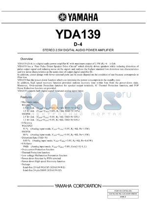 YDA139 datasheet - D- 4 STEREO 2.5W DIGITAL AUDIO POWER AMPLIFIER