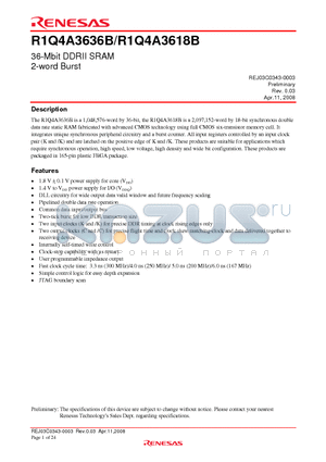 R1Q4A3618BBG-40R datasheet - 36-Mbit DDRII SRAM 2-word Burst