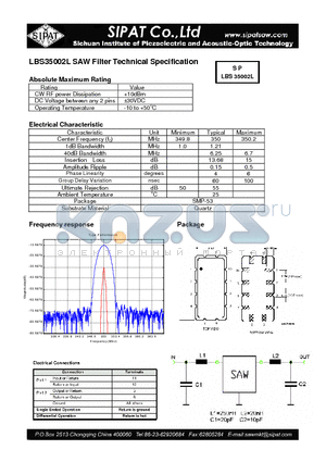 LBS35002L datasheet - SAW Filter Technical Specification