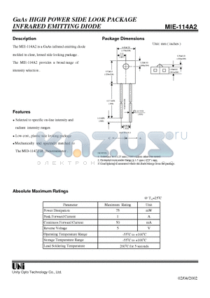 MIE-114A2 datasheet - GaAs HIGH POWER SIDE LOOK PACKAGE INFRARED EMITTING DIODE