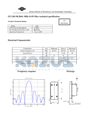 LBS98304A datasheet - SAW filter technical specification
