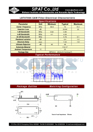 LBT07066 datasheet - SAW Filter Electrical Characteristic