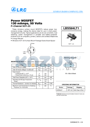 LBSS84LT1 datasheet - Power MOSFET 130m Amps, 50 Volts (P-Channel SOT -23)