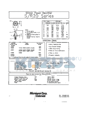 R20100 datasheet - Silicon Power Rectifier