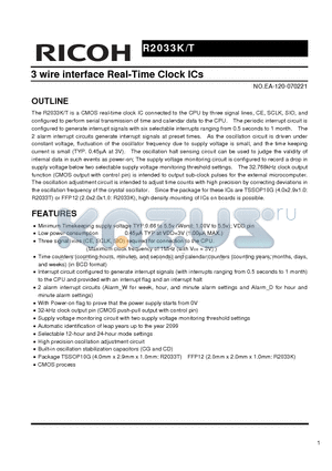 R2033K datasheet - 3 wire interface Real-Time Clock ICs