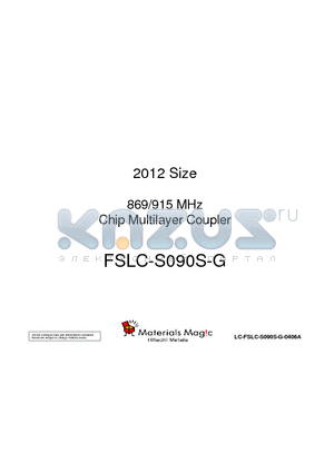 LC-FSLC-S090S-G-0406A datasheet - 2012 Size 869/915 MHz Chip Multilayer Coupler