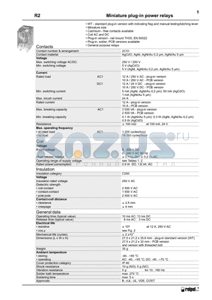 R2231245 datasheet - Miniature plug-in power relays