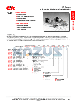 YF001C2C207NE datasheet - 4 Tumbler Miniature Switchlocks