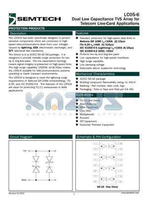 LC05-6 datasheet - Dual Low Capacitance TVS Array for Telecom Line-Card Applications