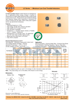 LC1-0.64-47 datasheet - Miniature Low Cost Toroidal Inductors