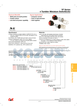 YF01132CWCNQ datasheet - 4 Tumbler Miniature Switchlocks