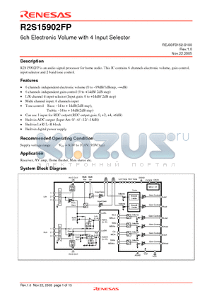 R2S15902FP datasheet - 6ch Electronic Volume with 4 Input Selector