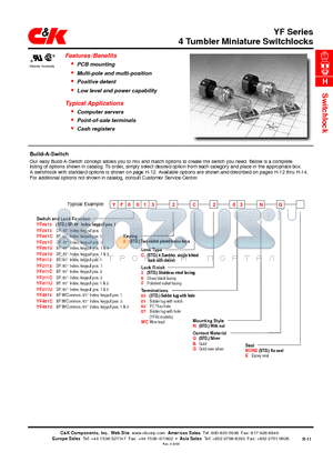 YF201C2C803NE datasheet - 4 Tumbler Miniature Switchlocks