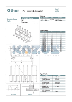 YFAW025 datasheet - Pin Header : 2.5mm PITCH