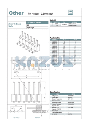 YFAW025-05 datasheet - Pin Header : 2.5mm PITCH