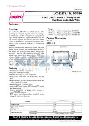 LC322271T-80 datasheet - 2 MEG (131072 words X 16 bits) DRAM Fast Page Mode, Byte Write