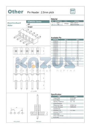 YFW025A datasheet - Pin Header : 2.5mm pitch