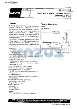 LC382161T-17 datasheet - 2 MEG(65536 words x 16 bits x 2 banks) Synchronous DRAM