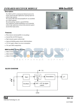 MIM-5335S5F datasheet - INFRARED RECEIVER MODULE