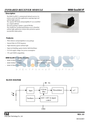 MIM-5385K1F datasheet - INFRARED RECEIVER MODULE