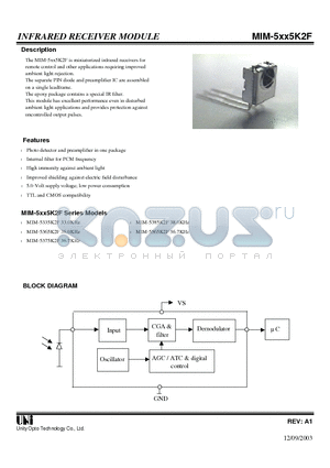 MIM-5385K2F datasheet - INFRARED RECEIVER MODULE