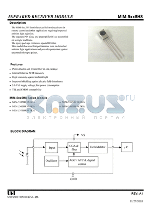 MIM-5565H8 datasheet - INFRARED RECEIVER MODULE