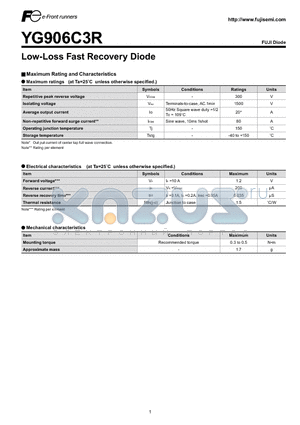 YG906C3R datasheet - Low-Loss Fast Recovery Diode