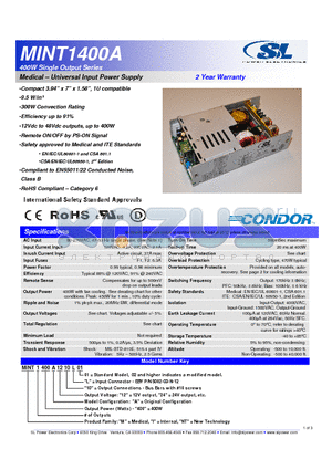 MINT1400A1210L01 datasheet - 400W Single Output Series