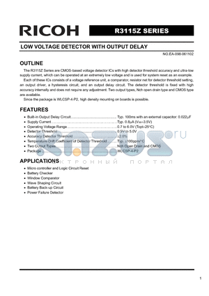 R3115Z271A datasheet - LOW VOLTAGE DETECTOR WITH OUTPUT DELAY