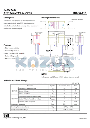 MIT-5A116 datasheet - SLOTTED PHOTOINTERRUPTER