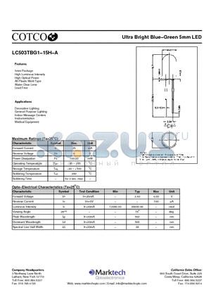 LC503TBG1-15H-A datasheet - Ultra Bright Blue−Green 5mm LED