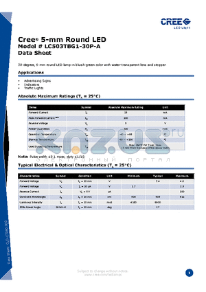 LC503TBG1-30P-A datasheet - 5-mm Round LED