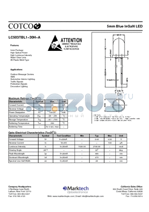 LC503TBL1-30H-A datasheet - 5mm Blue InGaN LED