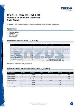 LC503TWN1-50P-A1 datasheet - 5-mm Round LED