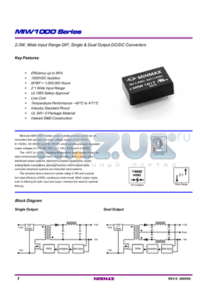 MIW1013 datasheet - 2-3W, Wide Input Range DIP, Single & Dual Output DC/DC Converters