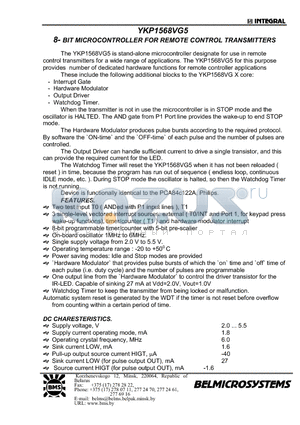 YKP1568VG5 datasheet - 8 - BIT MICROCONTROLLER FOR REMOTE CONTROL TRANSMITTERS