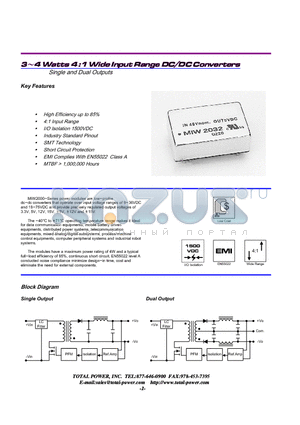 MIW2026 datasheet - 3-4 Watts 4 :1 Wide Input Range DC/DC Converters