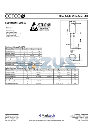 LC512TWN1-25G-A datasheet - Ultra Bright White 5mm LED