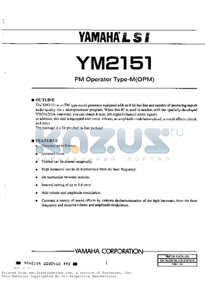YM2151 datasheet - FM Operator Type-M(OPM)