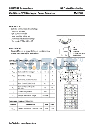 MJ1001 datasheet - isc Silicon NPN Darlington Power Transistor