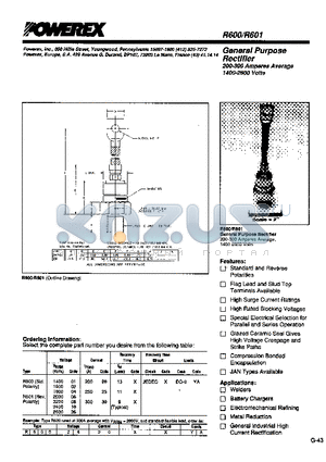 R5000430 datasheet - General Purpose Rectifier (200-300 Amperes Average 1400-2600 Volts)