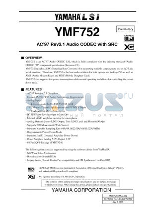 YMF752-S datasheet - AC97 Rev2.1 Audio CODEC with SRC