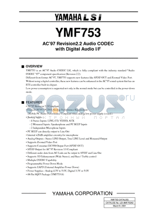 YMF753 datasheet - AC97 Revision2.2 Audio CODEC with Digital Audio I/F