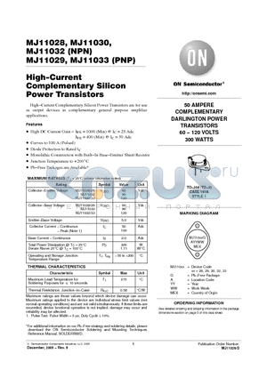 MJ11028G datasheet - High−Current Complementary Silicon Power Transistors