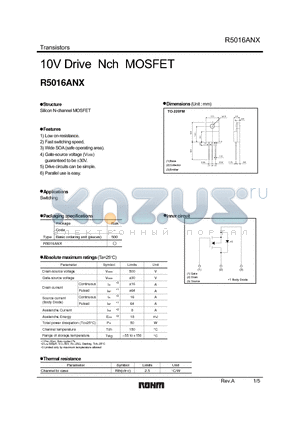 R5016ANX datasheet - 10V Drive Nch MOSFET